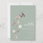 Boho Wildflower Bloemen Salie Groen Baby shower Kaart (Voorkant)