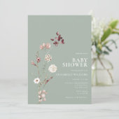 Boho Wildflower Bloemen Salie Groen Baby shower Kaart (Staand voorkant)