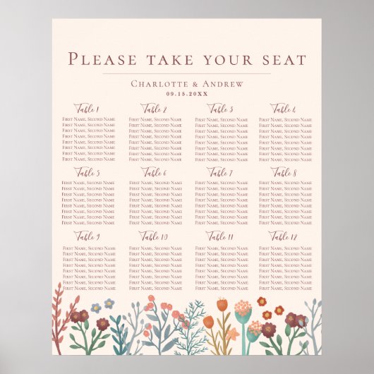 Boho Wildflower Bloemen Trouwstoel Grafiek Poster (Voorkant)