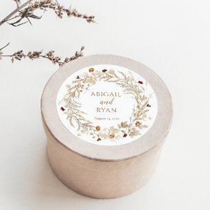 Boho Wildflower Bloemen Vlinder Bruiloft Ronde Sticker