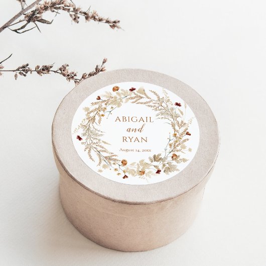 Boho Wildflower Bloemen Vlinder Bruiloft Ronde Sticker