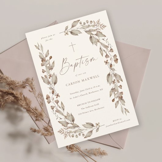 Boho Wildflower Bloemengender-neutrale Doop Kaart