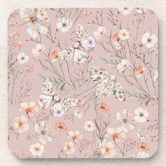Boho Wildflower Bloemenvlinder Bier Onderzetter (Voorkant)