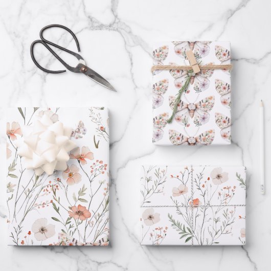 Boho Wildflower Bloemenvlinder Inpakpapier Vel (Voorkant)