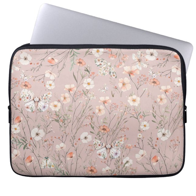Boho Wildflower Bloemenvlinder Laptop Sleeve (Voorkant)