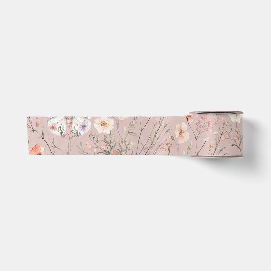 Boho Wildflower Bloemenvlinder Satijnen Lint (Voorkant)