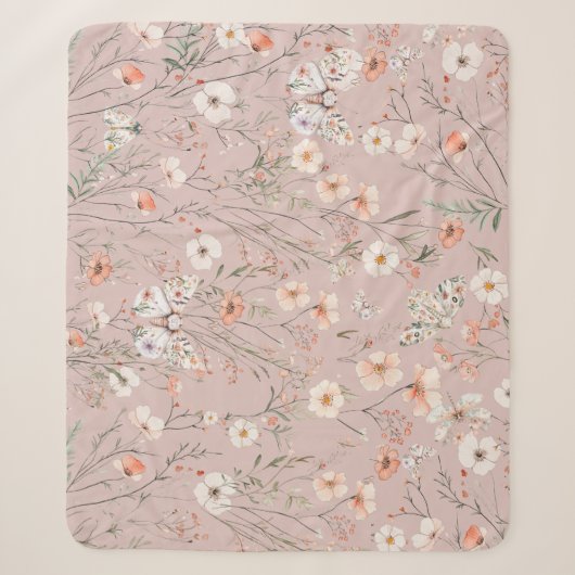 Boho Wildflower Bloemenvlinder Sherpa Deken (Voorkant)
