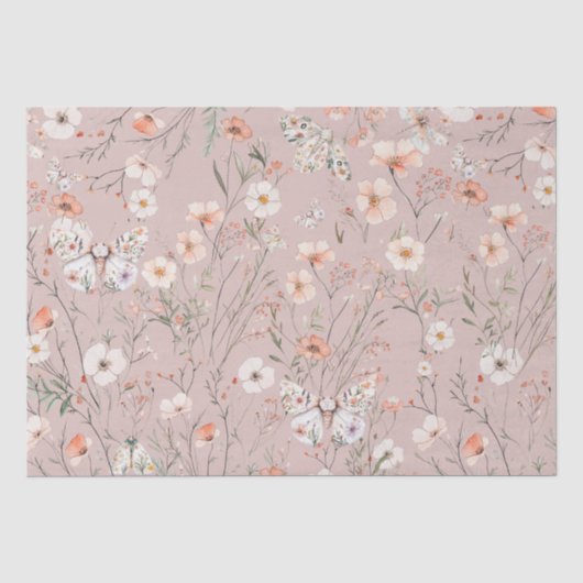 Boho Wildflower Bloemenvlinder Tissuepapier (Voorkant)