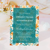 Boho Wildflower & Blue Floral Fotobruiloft Kaart