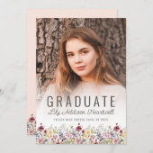 Boho Wildflower Blush Pink Foto Afstudeerder Aanko Kaart (Voorkant / Achterkant)