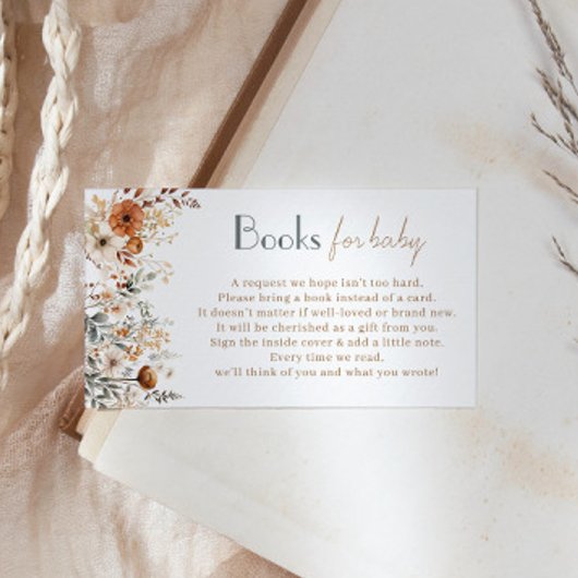Boho Wildflower Boeken voor Baby shower Ticket Informatiekaartje