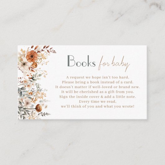 Boho Wildflower Boeken voor Baby shower Ticket Informatiekaartje (Voorkant)