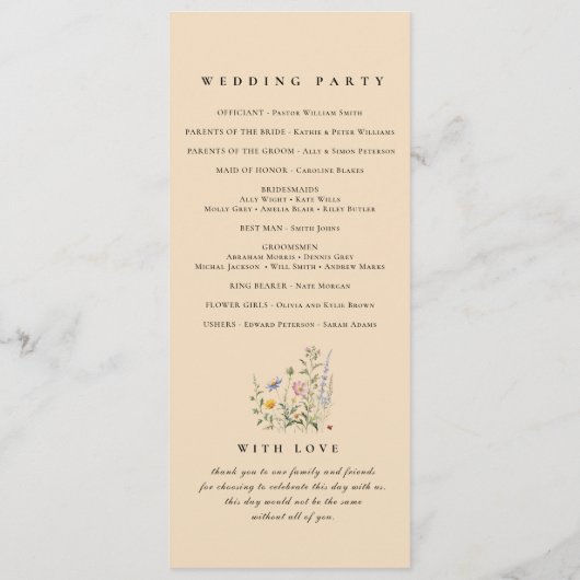 Boho Wildflower Boeket Trouwceremonie Programma (Achterkant)