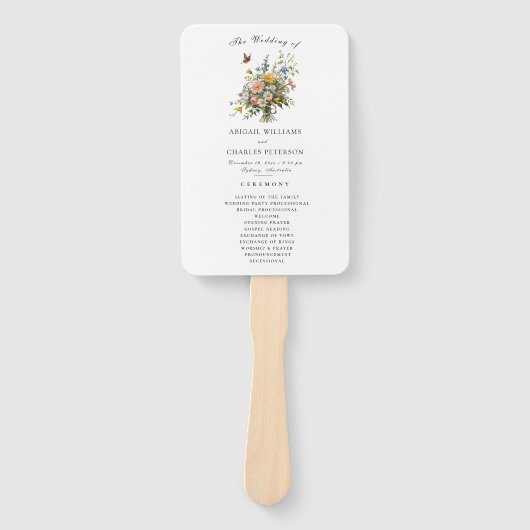 Boho Wildflower Boeket Trouwceremonie Programma Handwaaier (Voorkant)