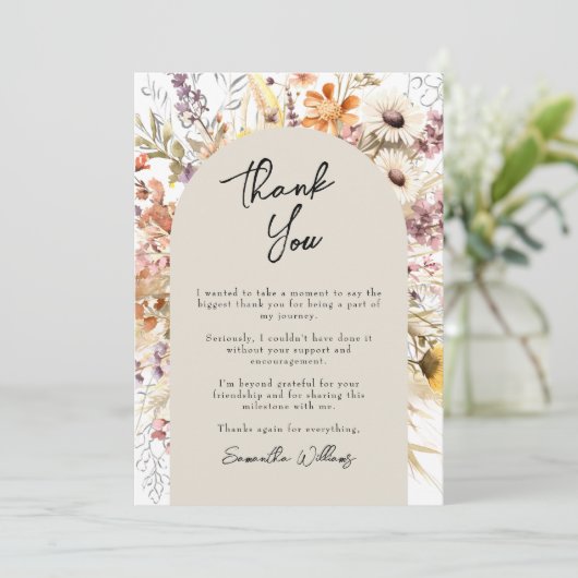 Boho Wildflower Boog Arc Grads Thank You Kaart (Staand voorkant)