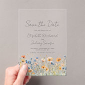 Boho Wildflower Border Sinaasappel Blauw Bruiloft Acryl Uitnodigingen (Insitu (Draagbaar))