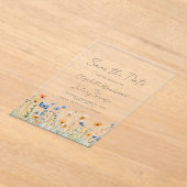 Boho Wildflower Border Sinaasappel Blauw Bruiloft Acryl Uitnodigingen (Laagn)