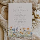 Boho Wildflower Border Sinaasappel Blauw Bruiloft Kaart