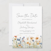 Boho Wildflower Border Sinaasappel Blauw Bruiloft Save The Date (Voorkant)
