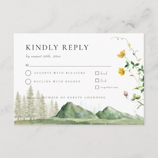 Boho Wildflower Bos Berg Bruiloft RSVP Kaart (Voorkant)