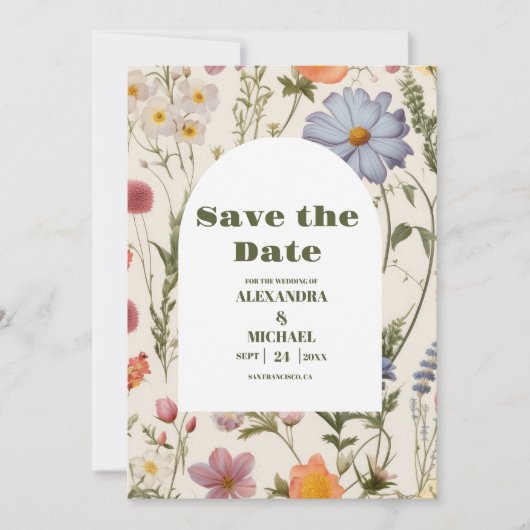 Boho Wildflower Botanische bruiloft Save The Date (Voorkant)