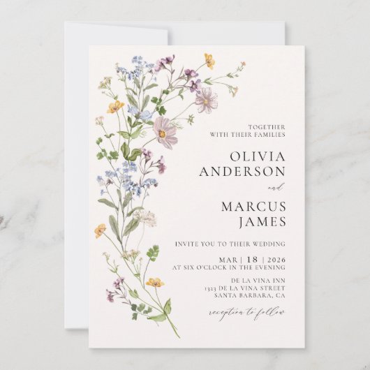 Boho Wildflower Botanische bruiloft uitnodiging (Voorkant)