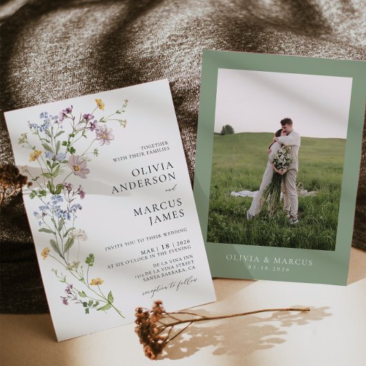 Boho Wildflower Botanische bruiloft uitnodiging