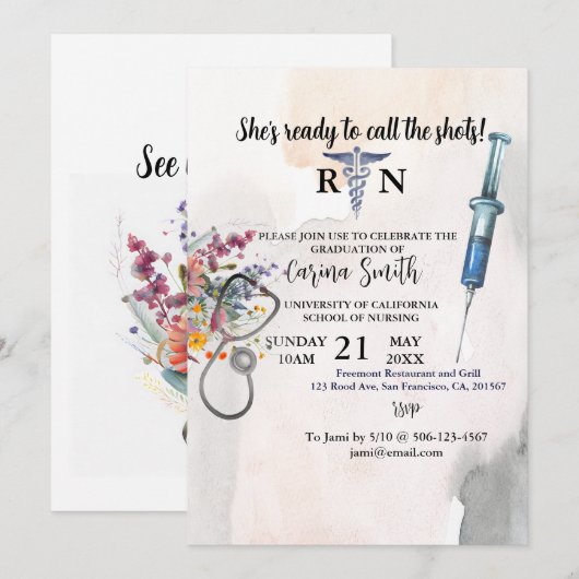 Boho Wildflower Bouquet Afstuderen van de verpleeg Kaart (Voorkant / Achterkant)