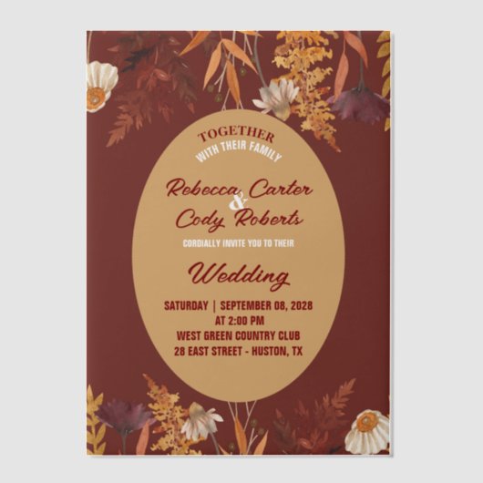 Boho Wildflower Bourgogne Herfst Herfst Herfst Huw Vellum Uitnodigingen (Voorkant)
