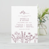 Boho Wildflower Bourgogne Wedding repetitie diner Kaart (Staand voorkant)