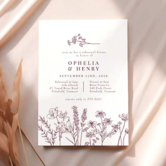 Boho Wildflower Bourgogne Wedding repetitie diner Kaart