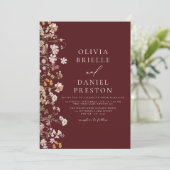 Boho Wildflower Bourgondische Tuin Trouwen Kaart (Staand voorkant)