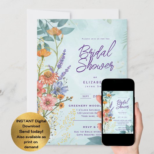 Boho Wildflower Bridal, Baby shower, Verjaardag Kaart