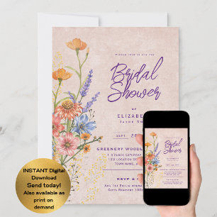 Boho Wildflower Bridal, Baby shower, Verjaardag Kaart