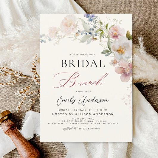 Boho Wildflower Bridal Brunch Douche Uitnodiging
