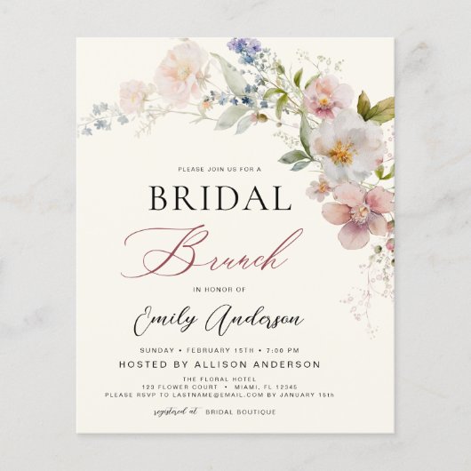 Boho Wildflower Bridal Brunch Douche Uitnodiging (Voorkant)