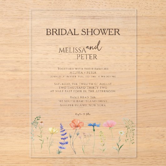 Boho Wildflower Bridal Shower Invitation Acryl Uitnodigingen (Voorkant)