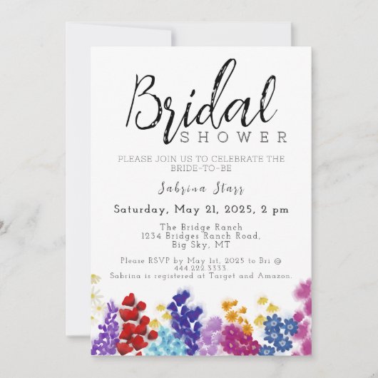 Boho Wildflower Bridal Shower Invitation Kaart (Voorkant)