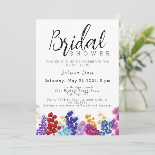 Boho Wildflower Bridal Shower Invitation Kaart (Staand voorkant)