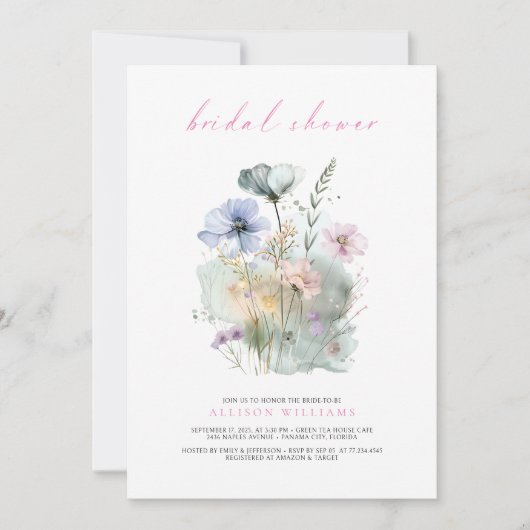 Boho Wildflower Bridal Shower Invitation Kaart (Voorkant)