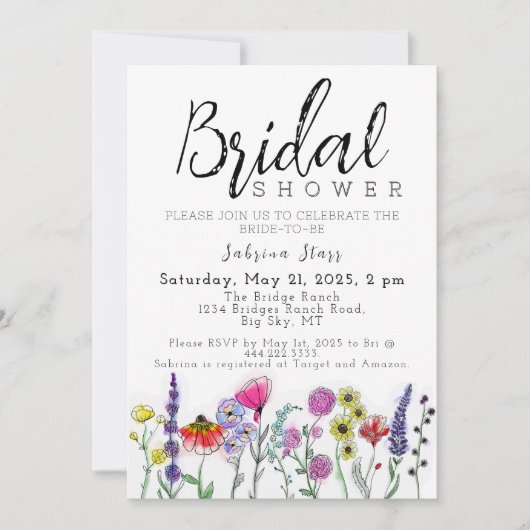Boho Wildflower Bridal Shower Invitation Kaart (Voorkant)