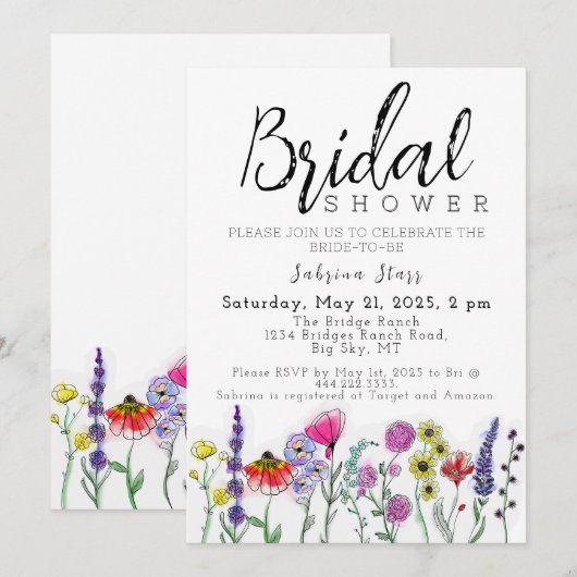 Boho Wildflower Bridal Shower Invitation Kaart (Voorkant / Achterkant)