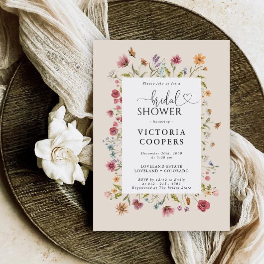 Boho Wildflower Bridal Shower Invitation Kaart