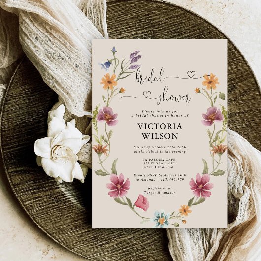 Boho Wildflower Bridal Shower Invitation Kaart