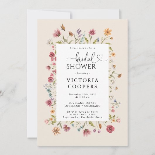 Boho Wildflower Bridal Shower Invitation Kaart (Voorkant)