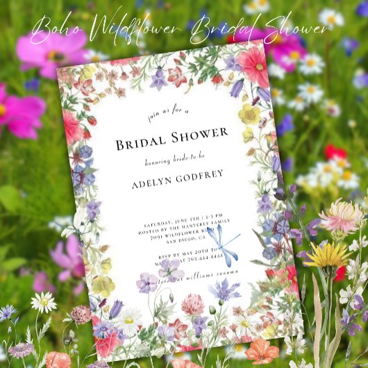 Boho Wildflower Bridal Shower Kaart