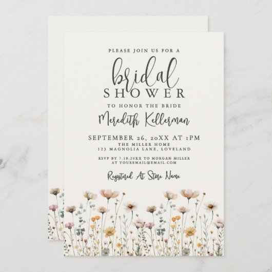 Boho Wildflower Bridal Shower Kaart (Voorkant / Achterkant)