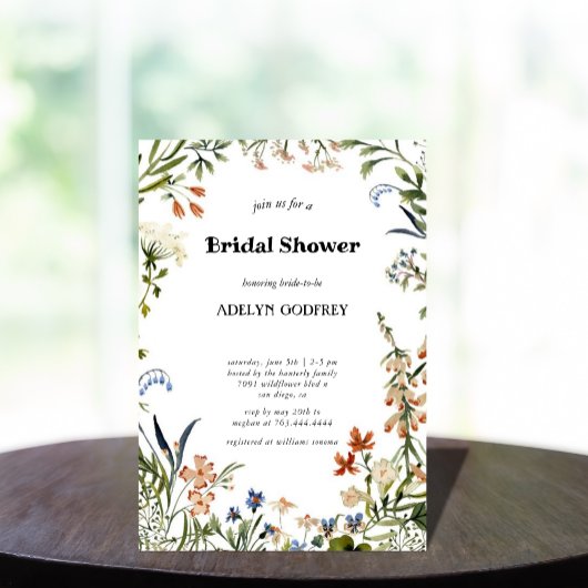  Boho Wildflower Bridal Shower minimal Kaart