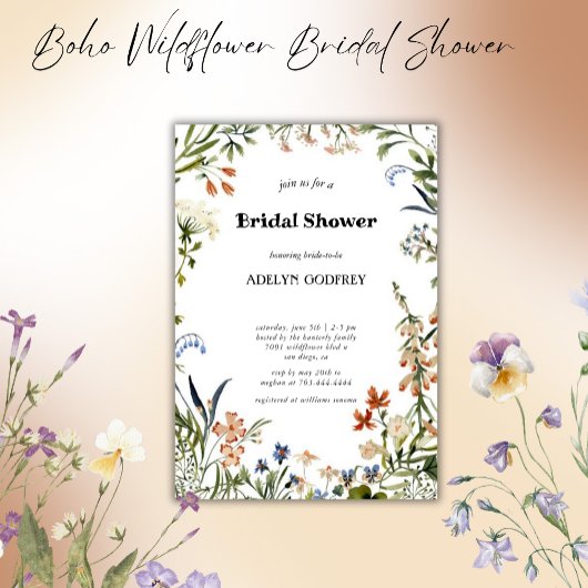  Boho Wildflower Bridal Shower minimal Kaart