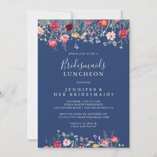 Boho Wildflower Bruidsmeisjes Luncheon Douche Kaart (Voorkant)